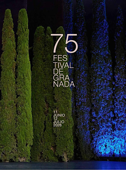 Affiche 75 Festival Granada 2026, tuin met verlichting