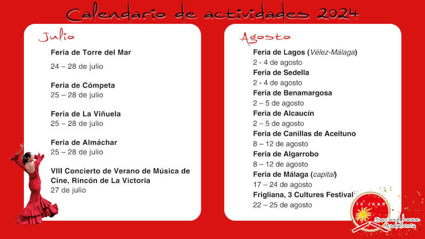 Calendar of activities 2024 in the Axarquía
