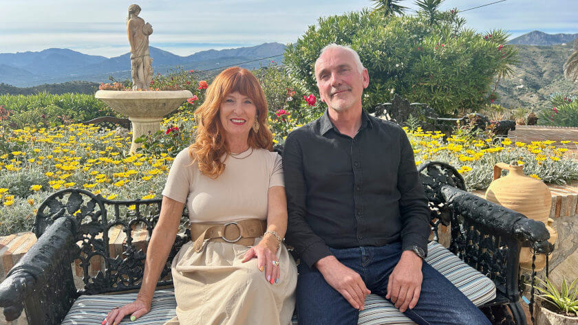 Malcolm and Marita on a bench in Andalusia