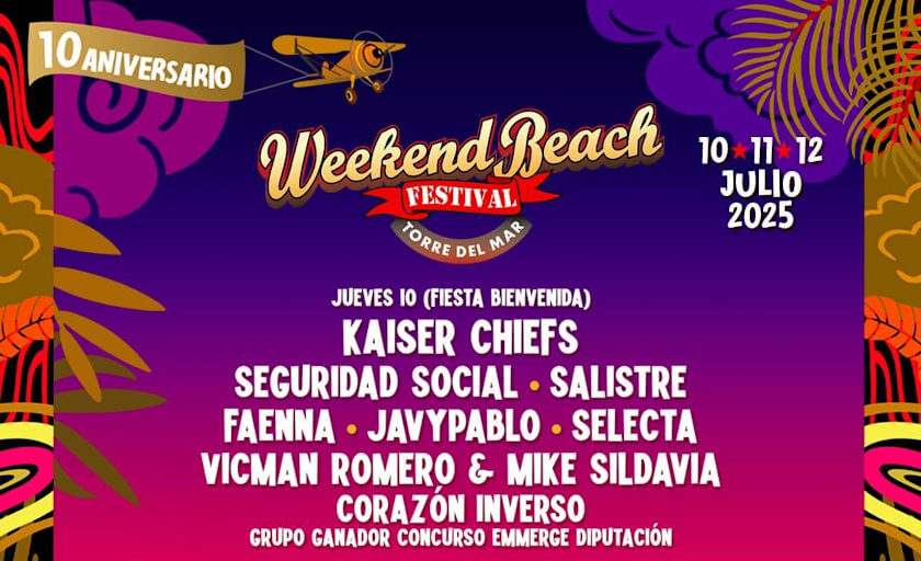 Part of the poster for Weekend beach Festival in July 2025 in Torre del Mar on the Costa del Sol