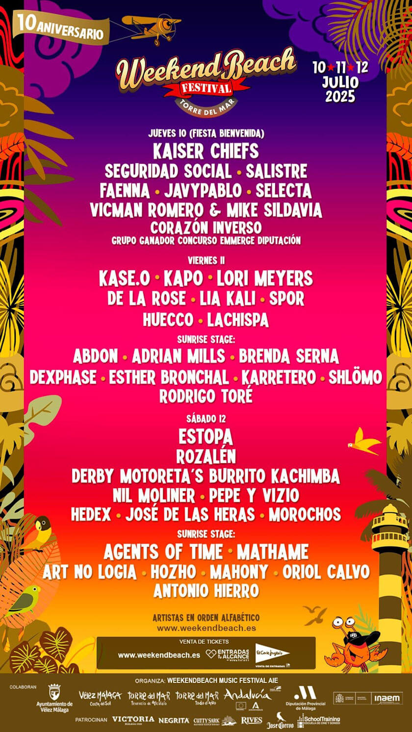 Poster für das Weekend Beach Festival in Torre del Mar in Juli 2025