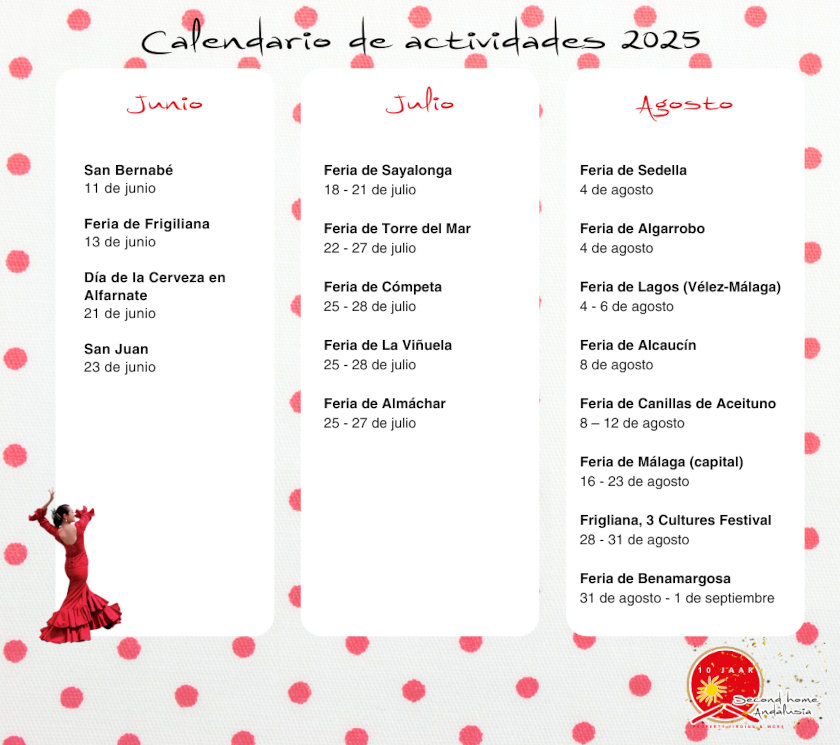  Calendar of activities in the Axarquía in June, July and August 2025