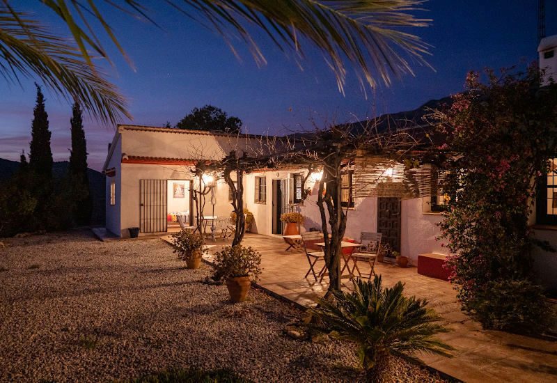 Romantic terrace at night with southern Spanish cloudless sky.