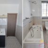 Familie Badkamer een kleinere familiebadkamer met gecombineerde douche, toilet, wastafel en raam